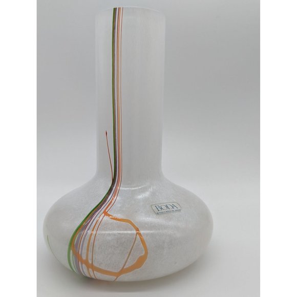 Kosta Boda Signed Bertil Vallien 80s "Rainbow Series" Stripe Glass Vase Flowers - Picture 2 of 15